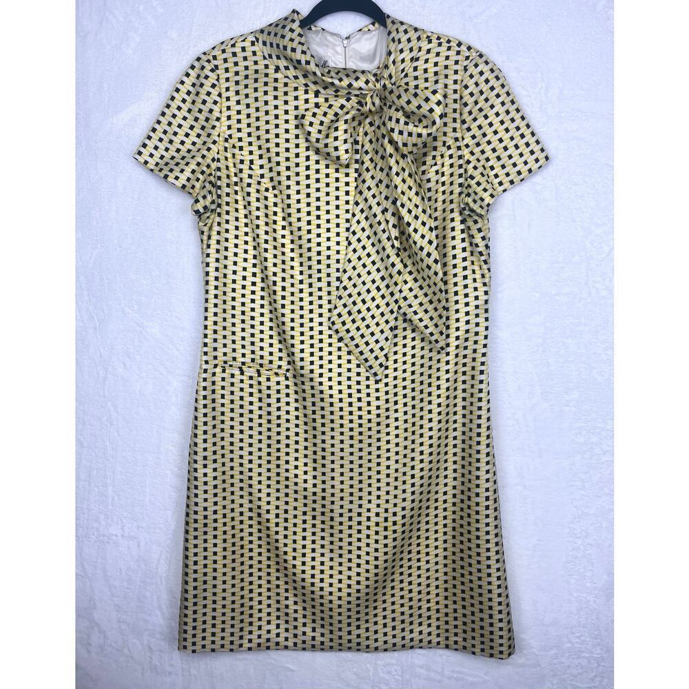 Mr. Blackwell Design Vintage 50/60s Shift Dress Yellow Navy Geometric‎ Print XL